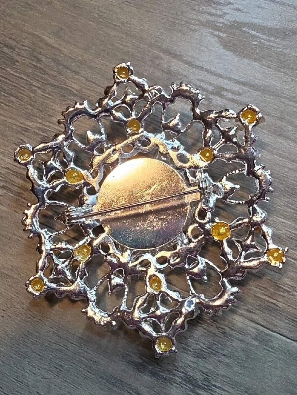 Gold and Pearl Statement Brooch with Iridescent Crystals